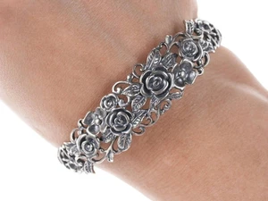 Brazalete 6.5" Retro Israel Plata de Ley Rosa Filigrana - Imagen 1 de 9