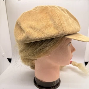 D&Y Suede Newsboy Cap Cabbie Cap Mustard Color Faux Fur Lining Tan OS - Picture 1 of 6