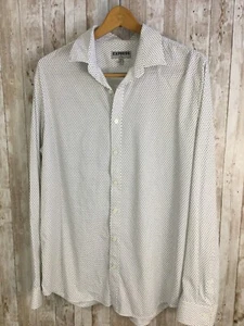 Express Button Down Dress Shirt Polka Dot White Mens Size Large Nylon Silky Feel - Picture 1 of 6
