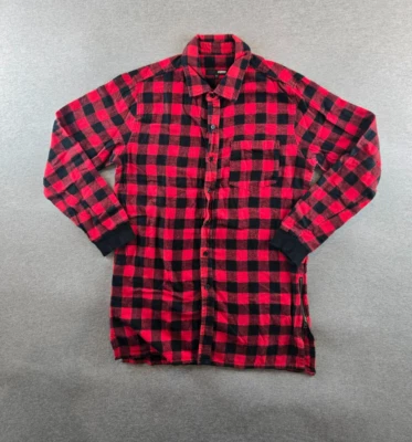 Elwood Men's L Red Plaid Teddy Flannel LS Shirt - Zip Bottom Hem Soft Sleepwear - Image 1 of 4