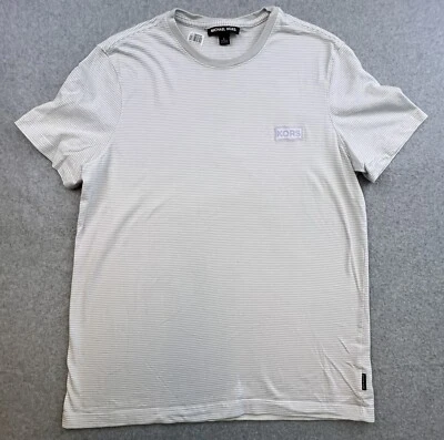 Camisa Michael Kors Para Hombre Grande Gris Blanco Rayas Manga Corta Informal Adulto Foto 1 de 4