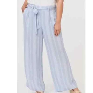 Torrid Light Blue Geo Stripe, Self Tie, Wide Leg Rayon Pants - Picture 1 of 3