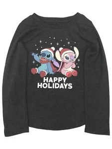 Disney Long Gray Lilo & Stitch Christmas Holiday Tee Shirt X-Small (4-5) - Picture 1 of 2