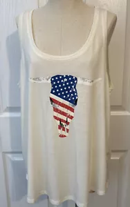 Grayson Threads Tanktop Tunika elfenbein patriotische Flagge Stier Totenkopf Damen XL neu mit Etikett - Bild 1 von 8