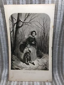 "Stampa incisione vintage antica Godeys mode 1840 ""La tempesta di neve""" - Foto 1 di 3