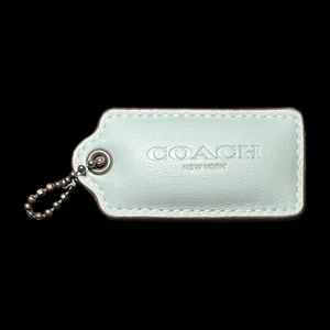 COACH Light Blue Aqua Leather PUFFY Hang Tag Charm Key Fob Keychain New - Picture 1 of 4
