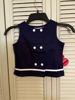 HARTSTRINGS  Navy/White Trim Sleeveless Cotton/Spandex Button Top Size 6X NWT! - Image 1 of 4