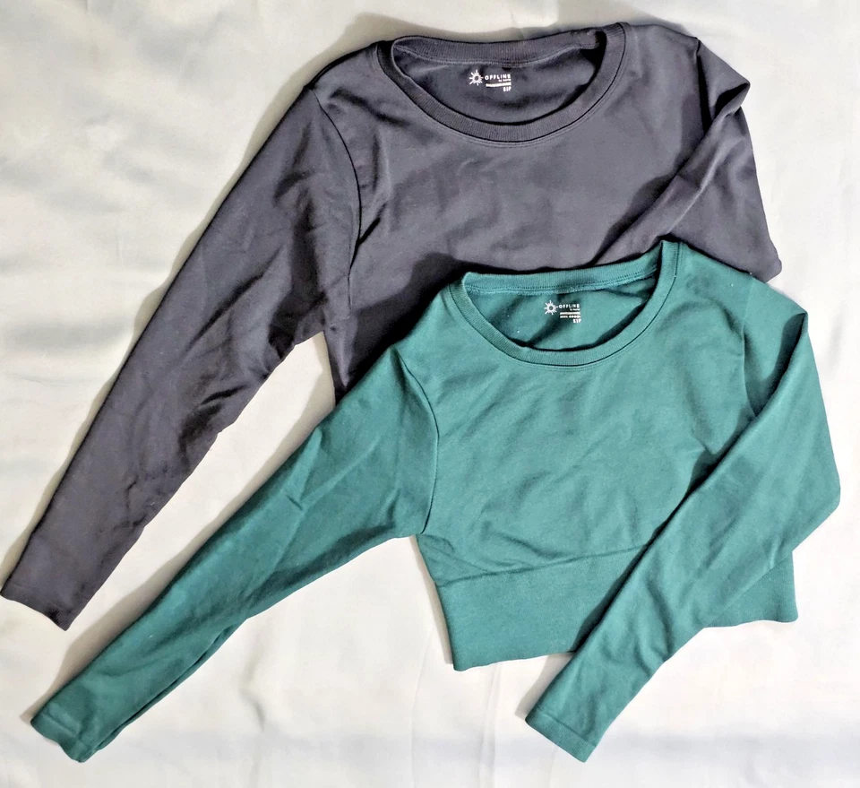 Lote de 2 Prendas para el torso Aerie Offline Para Mujer Cortas Elastizadas Manga Larga Talla S/P Foto 1 de 4