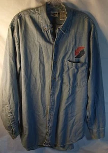 NBA Portland Trailblazers Pro Edge Large Logo Faded Blue Denim Shirt Men's M   - Picture 1 of 4