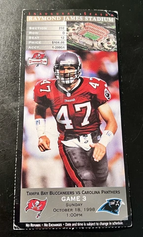 John Lynch 1998 Tampa Bay Buccaneers Raymond James Stadium Inaugural Ticket Stub Cover