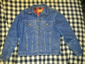 Vtg 90s GAP PIONEER Plaid Lined Denim Cotton TRUCKER JEAN JACKET Coat Sz Men's S - Picture 1 of 11