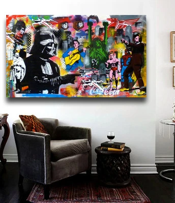 Banksy Mr Brainwash Street Art "The Duel" Grafitti Canvas Ready to Hang 36 x 20