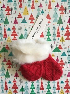 Janie & Jack Infant Girl Faux Fur Cuff Mittens** Size 0-6mo**Red /White - Picture 1 of 1