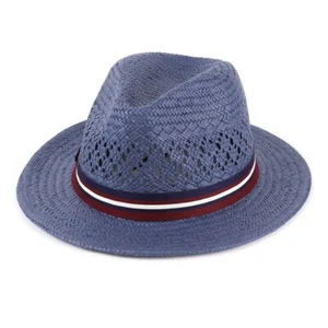 Sombrero Trilby de Verano para Hombres Clásico Crema o Azul Marino Tejido Paja con Banda a Rayas Holida - Imagen 1 de 8