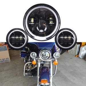 7"LED Projector Headlight+4.5'' Fog passing lights For Harley Electra Glide FLHT - Picture 1 of 11