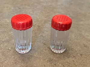 Vintage Fluted Glass, with Plastic Red Cap Salt & Pepper Shakers, free shipping - Picture 1 of 4