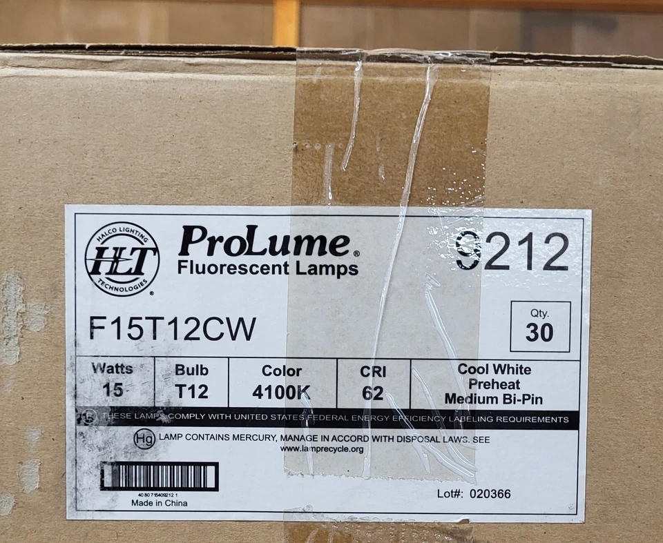 Case of 30 Halco 9212 F15T8/CW 15W 4100K T8 Linear Fluorescent Lamp Bi-Pin - Image 1 of 1