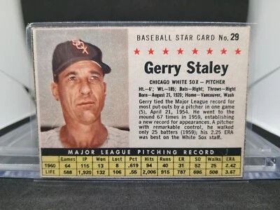 1961 Post Cereal Baseball Card MLB No. 29 Gerry Staley Chicago White Sox Break - Image 1 of 2