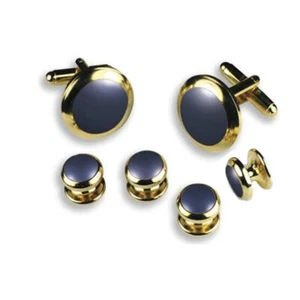 Royal Blue Studs and Cufflinks in Gold Tone Finish - Picture 1 of 1
