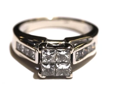 Anillo de compromiso de diamantes con conjunto invisible princesa 1,60 quilates oro blanco 14k 7g 6,75 Foto 1 de 4