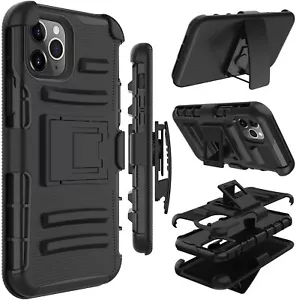 Black Heavy Duty Combo Holster Belt Clip Kickstand Case Cover For Mobile Phones - Picture 1 of 9