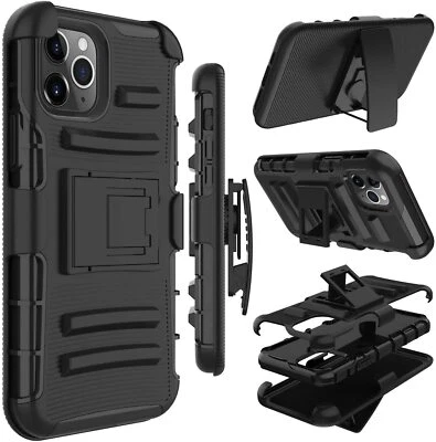Black Heavy Duty Combo Holster Belt Clip Kickstand Case Cover For Mobile Phones - Image 1 of 4