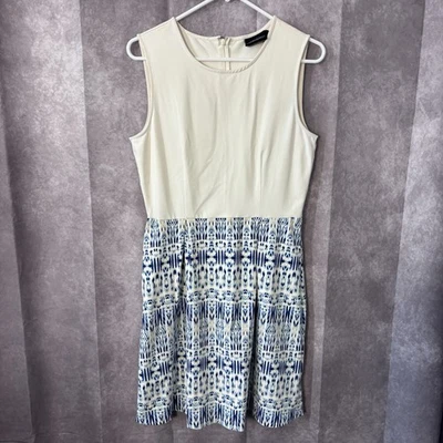 Cynthia Rowley Sleeveless Knee Length Dress Blue White Ikat Print Size Medium - Image 1 of 4