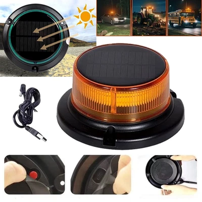 Solar Magnetic Led Warning Lights Strobe Beacon Light Amber USB Rechargeable - image 1 of 4