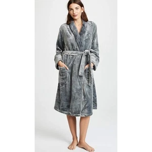 PJ Salvage Women Plush Luxe Faux Fur Belted Collared Robe Charcoal Gray Sz XS/34 - Picture 1 of 10