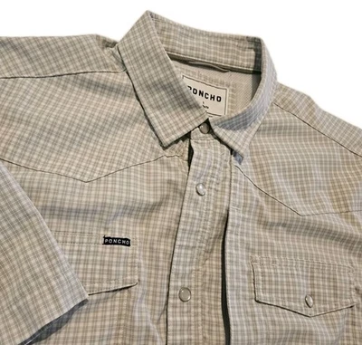 Poncho Camisa Para Hombre GRANDE Manga Corta Perla A Presión Botones L Cuadros  Foto 1 de 4