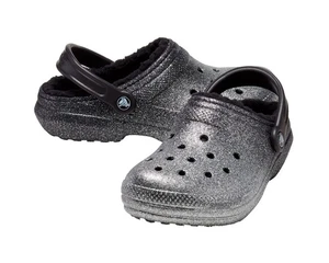 Crocs Classic Silver Black Glitter Lined Clogs 3348 Size M8 / W10 - Picture 1 of 3