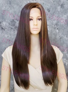 Long Straight Lace Front Heat OK Human Hair Blend Wig Dark Brown/Blonde EVEH - Picture 1 of 8