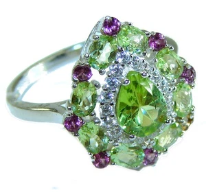 7.9ct Peridot 925 Sterling Silver Handmade Ring size: 9.25 Cushion Cut - Picture 1 of 4
