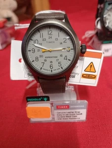Timex Expedition Scout 40mm Khaki Case with Dark Brown Leather Strap Men's... - Picture 1 of 5