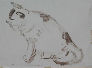 BIANCHI Virginio (1899-1970) Zeichnung Kohlezeichnung ORIGINAL "Katze" I - Bild 1 von 1