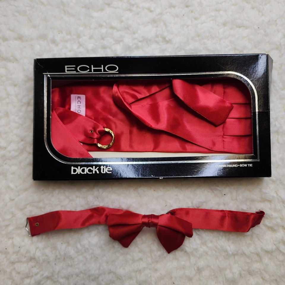 Vintage Echo Gravata Preta Vermelha Cummerbund Laço NOVO Vestido Ajustável - Imagem 1 de 4