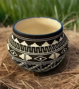 Vaso policromo geometrico ceramica nativi americani Acoma Pueblo di E Garcia Jr vintage - Foto 1 di 8