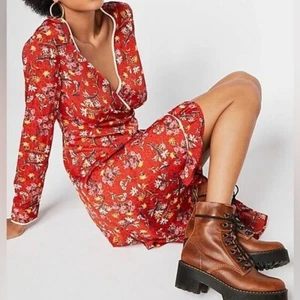 Free People Womens Sz 8 Red Floral Wrap Midi Kimono Dress - Picture 1 of 10