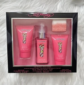 Ed Hardy by Christian Audigier 4 Piece Bath and Body Gift Set women With Steamer - Picture 1 of 3
