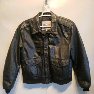 Vintage Excelled A-2 Black Leather Aviator Flight Bomber Jacket Mens Size XL Vtg - Picture 1 of 11