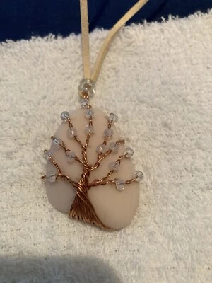 Пляж моря стеклянная проволока обернутый дерево жизни подвеска ожерелья лот бисер медная упаковка - Изображение 1 из 4