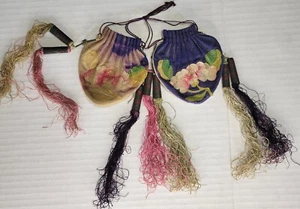 ANTIQUE VINTAGE CHINESE APPLIQUE FLOWERS PERFUME POUCH PURSE SILK TASSLES SUEDE? - Picture 1 of 9