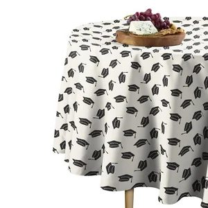 Graduation Caps Allover Signature Round Tablecloth Assorted Sizes - Picture 1 of 1