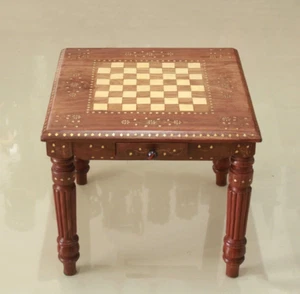 Mesa de tablero de ajedrez de madera vintage decoración antigua regalo café cuadrado/mesa central - Imagen 1 de 5