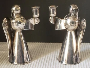 Vintage versilbert auf Messing 2 Engel Mini Kerzenständer 70er Jahre Deko Stil EUC  - Bild 1 von 7
