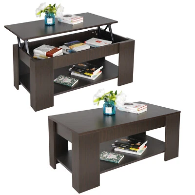 Coffee Table Lift Top Hidden Compartment Storage Shelf Home Furniture Save Space - Image 1 of 4