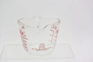 Pyrex Vintage #508 Eine Tasse/8 Unzen Glas Messbecher mit rotem Schriftzug Metrisch USA - Bild 1 von 8