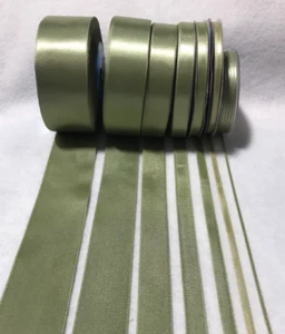 Sage Green Double Sided Satin Ribbon - Made in France (7 Widths to choose from) - Picture 1 of 3