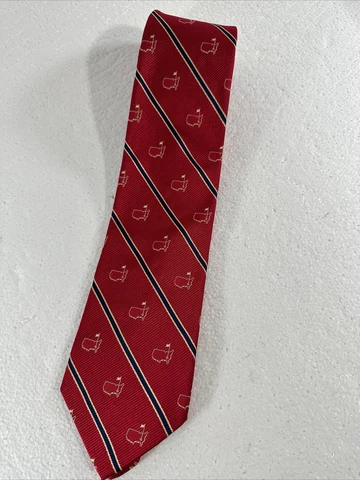 Augusta National Golf Club Red  Neck Tie Classic The Masters Logo Black Stripes Cover