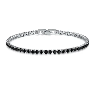 3MM Slim Holiday Party Jewelry Mystic Black Onyx Gemstone Women Bracelets Silver - Picture 1 of 6